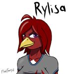  2017 avian beak bird breasts feathers flaktaryd hair portrait purple_eyes red_hair rylisa starbound video_games 