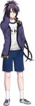  fudou_yukimitsu full_body gym_uniform hand_behind_head hand_in_pocket hood hood_down hoodie kiwame_(touken_ranbu) kneehighs male_focus minato_(robin) official_art ponytail purple_eyes purple_hair shorts smile solo touken_ranbu transparent_background white_legwear 