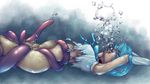  1girl 90s absurdres air_bubble bishoujo_senshi_sailor_moon blue_eyes blue_hair choker crying pants rape restrained rou_(rou22) sailor_mercury shaved_pussy solo tentacle torn_clothes vaginal vaginal_object_insertion 