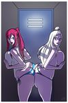  ass breasts erza_scarlet fairy_tail large_breasts mirajane_strauss open_mouth panties red_hair 