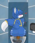  2025 absurd_res accessory anthro anus arm_tattoo bathroom big_butt bite biting_lip blue_body blue_fur blue_hair blush butt butt_focus canid canine clothing digital_media_(artwork) eyes_closed feces female fox fur furgonomics grimace hair heart_symbol hi_res jewelry krystal_(star_fox) leg_tattoo mammal nintendo notmypornaccount pooping relieved ring sitting solo star_fox tail tail_accessory tail_jewelry tail_ring tattoo text thick_thighs thigh_tattoo toilet toilet_paper toilet_use topwear white_body white_fur 