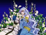  blue_eyes diadora_(fire_emblem) fire_emblem fire_emblem:_seisen_no_keifu floral_background flower jewelry looking_at_viewer solo tsuko_(25mnts) white_hair 