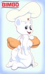  2017 anthro apron bear bimbo_(bakery) bimbo_bear bread breasts butt clothing failprofile female food fur hat looking_at_viewer looking_back mammal mascot nipples open_mouth open_smile simple_background smile solo thick_thighs white_fur wide_hips 
