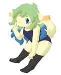  artist_request blue_eyes fox furry green_hair long_hair school_swimsuit smile stocking 