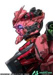  bandai commentary_request company_name copyright_name copyright_notice from_side glowing glowing_eye gundam gundam_arsenal_base gundam_gquuuuuux mecha mecha_focus mobile_suit moyashi_koubou no_humans official_art profile purple_eyes red_gundam robot science_fiction simple_background solo upper_body v-fin white_background 