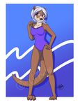  clothing digital_media_(artwork) female mammal mustelid otter smile solo standing swimsuit wolfpsalm 