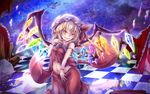  breasts commentary_request crystal flandre_scarlet haru_(hottikisu25) hat large_wings looking_at_viewer mob_cap navel night night_sky sky small_breasts solo touhou vampire wings 