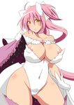  areolae blush bow breasts covered_navel covered_nipples cowboy_shot dress gloves hair_bow kaname_madoka large_breasts long_hair looking_at_viewer mahou_shoujo_madoka_magica nipples older oman_(evld) pink_hair puffy_nipples smile spoilers thighs ultimate_madoka white_gloves yellow_eyes 