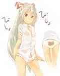  animal_print ass back-print_panties bad_id bad_pixiv_id bear_panties bear_print closed_mouth commentary_request fujiwara_no_mokou hair_ornament hair_ribbon highres legs_apart long_hair muchi_maro no_pants panties print_panties red_eyes ribbon see-through shirt short_sleeves silver_hair simple_background solo standing torn_clothes torn_sleeves touhou translation_request underwear wet wet_clothes wet_shirt white_background white_panties 