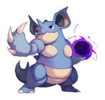  2016 blue_eyes bluekomadori claws energy female feral horn nidoqueen nintendo pok&eacute;mon simple_background solo video_games 