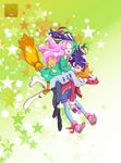  :d arms_around_neck asahina_mirai blonde_hair boots broom broom_riding closed_eyes coat flying green_background hairband hanami_kotoha hand_on_own_face hug izayoi_liko kamikita_futago knee_boots long_hair long_sleeves magical_girl mahou_girls_precure! mofurun_(mahou_girls_precure!) multiple_girls multiple_riders official_art open_mouth pantyhose precure purple_eyes purple_hair short_hair shorts sidesaddle signature simple_background smile smirk star stuffed_animal stuffed_toy teddy_bear thighhighs 