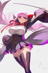  bb_(fate)_(all) bb_(fate/extra_ccc) black_legwear bow breasts fate/extra fate/extra_ccc fate_(series) gloves hair_bow highres lack large_breasts long_hair looking_at_viewer panties pointer purple_eyes purple_hair red_bow red_ribbon ribbon skirt smile smirk solo thighhighs thighs underwear white_gloves white_panties 