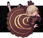  bad_id bad_twitter_id blonde_hair brown_dress brown_eyes brown_footwear brown_nails dress heterochromia kurodani_yamame long_sleeves marimo_tarou shoes short_hair silk smile solo spider_web touhou yellow_eyes 