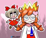  ! 2girls artist_name bad_id bad_pixiv_id blue_eyes bow braid brown_hair cosplay crown fairy fairy_wings freckles hair_bow hair_ornament heart heart_hair_ornament kirby_(series) kirby_64 long_hair low_twin_braids lulu_(warioware) multiple_girls open_mouth orange_hair penny_crygor red_bow ribbon_(kirby) ribbon_(kirby)_(cosplay) ripple_star_queen ripple_star_queen_(cosplay) sainliztwit twin_braids warioware wings 