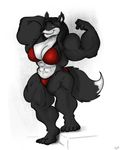  anthro bikini canine clothing female flexing looking_at_viewer mammal muscular smile solo standing swimsuit uniparasite 