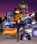  anthro breasts canine carmelita_fox cleavage clothed clothing dog female fox group gun male mammal pig porcine ranged_weapon sly_cooper_(series) sofiespangenberg video_games weapon 