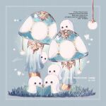  2022 artist_name blue_background blue_theme book bug butterfly color_guide copyright_notice english_text ghost highres holding holding_book instagram_username lamp light_particles mushroom no_humans object_focus original picture_frame reading signature simple_background spin_mayumura twitter_username weibo_username 