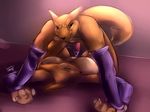  2017 anthro black_sclera breasts cum digimon duo female male male/female mostly_nude neph penis pinned post_transformation renamon yellow_body 