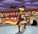  anthro breasts canine carmelita_fox cleavage clothed clothing duo female fox gun male mammal raccoon ranged_weapon sly_cooper sly_cooper_(series) sofiespangenberg video_games weapon 