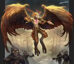  absurdres army ars_goetia bard bow_(music) creature feathered_wings glowing glowing_eyes highres holding holding_instrument holding_violin holding_weapon instrument looking_at_viewer madowl music playing_instrument reverse_grip scales undead valerfall_(ars_goetia) violin weapon wings zombie 