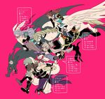 3boys animal_ears black_hair breasts brown_hair bunny_ears bunny_girl bunny_tail bunnysuit camilla_(fire_emblem_if) fake_animal_ears fire_emblem fire_emblem_heroes fire_emblem_if full_body grey_hair hair_over_one_eye hinata_(fire_emblem_if) large_breasts long_hair multiple_boys pegasus pink_background ponytail short_hair simple_background smile sobayu_(chizuwa) tail takumi_(fire_emblem_if) translation_request tsubaki_(fire_emblem_if) weapon 