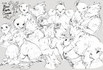  1girl 3boys bird_boy bird_girl child claws commentary_request eagle_boy feathers furry furry_female furry_male grey_background greyscale hetero hug husband_and_wife kiss kissing_cheek monochrome multiple_boys nagabe original simple_background tail 