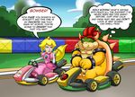  2017 absurd_res anthro bowser english_text female hi_res human humor kart koopa male mammal mario_bros mario_kart nintendo princess_peach scalie sofiespangenberg text vehicle video_games 