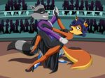  anthro canine carmelita_fox clothing dancing dress duo female fox male mammal raccoon sly_cooper sly_cooper_(series) sofiespangenberg video_games 