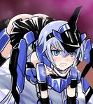  1boy 1girl ass bed blue_eyes blue_hair blush cum facial fellatio frame_arms_girl no_panties ribimura stylet 