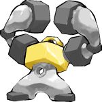  arms_up commentary_request full_body kawaanago lowres melmetal metal_skin nut_(hardware) one-eyed pokemon pokemon_(creature) pokemon_focus solo transparent_background 