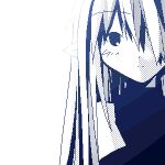  1girl archived_source asami_natsuhito bare_shoulders ben-day_dots blush closed_mouth detached_sleeves dot_nose expressionless facing_viewer hair_over_one_eye high_collar jaggy_lines long_bangs long_hair looking_at_viewer lowres monochrome one_eye_covered original pointy_ears screentones shirt simple_background sleeveless sleeveless_shirt split_mouth straight_hair white_background 