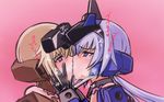  2girls blonde_hair blue_eyes blue_hair blush frame_arms_girl gourai heart-shaped_pupils kiss multiple_girls ribimura saliva stylet symbol-shaped_pupils tongue yuri 