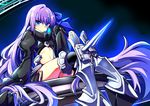 :/ armor armored_boots baba_(baba_seimaijo) bangs blue_eyes boots closed_mouth commentary_request fate/extra fate/extra_ccc fate/grand_order fate_(series) hair_ribbon highres juliet_sleeves long_hair long_sleeves looking_at_viewer meltlilith midriff navel puffy_sleeves purple_hair revealing_clothes ribbon sitting solo stomach v-shaped_eyebrows very_long_hair 