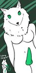  animal_genitalia animal_penis anthro breasts canine canine_penis dickgirl english_text erection fox fur green_background green_eyes green_penis higgz intersex long_tongue looking_at_viewer mammal navel penis simple_background solo text tongue tongue_out vix white_fur 