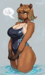 anthro atehrea big_breasts blush breasts capybara caviid clothing curvy_figure female hi_res mammal rodent shy solo standing swimming_pool swimwear wet wet_body wet_clothing wide_hips