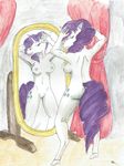  2017 anthro breasts clitoris equine female friendship_is_magic fur hair horn horse mammal mirror my_little_pony nipples nude nyghtmar3 pony pussy rarity_(mlp) smile solo standing traditional_media_(artwork) unicorn watercolor_(artwork) 