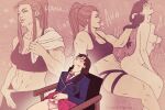  2girls abs academy_d.va biting_own_lip black_sports_bra blazer blush braid brigitte_(overwatch) brown_hair chair closed_eyes clothed_female_nude_female collared_shirt d.va_(overwatch) dildo facial_mark female_masturbation female_pubic_hair fingering fingering_through_clothes fingering_through_panties grabbing_another's_hair heavy_breathing highres holding_another's_hair imagining implied_strap-on jacket juno_aftonland long_sleeves masturbation moaning multiple_girls muscular muscular_female necktie nude on_chair overwatch pink_necktie pink_skirt pubic_hair reverse_upright_straddle school_uniform sex sex_from_behind sex_toy shirt sitting skirt sparse_pubic_hair sports_bra strap-on thigh_strap through_clothes twin_braids yuri 