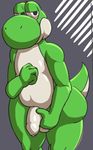  2017 anthro balls big_butt butt digital_media_(artwork) dinosaur male mario_bros mocri nintendo nude penis reptile scalie simple_background slightly_chubby solo thick_thighs video_games yoshi 