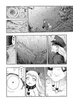  1girl absurdres abyssal_admiral_(kantai_collection) ali_(watarutoali) cape comic greyscale highres kantai_collection long_hair monochrome northern_ocean_hime shinkaisei-kan translation_request underwater uniform 