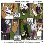 anthro blush bound bulge canine clothed clothing comic dialogue duo english_text forced fox fox_mccloud grope hi_res james_howard lagomorph male male/male mammal nintendo otterjunk rabbit rape star_fox text threat topless video_games 