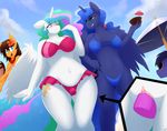  2017 absurd_res anthro anthrofied bat_pony bikini blue_feathers blush clothing cutie_mark duo_focus equine fan_character feathered_wings feathers female flower flower_in_hair friendship_is_magic group hair hi_res holding_object horn long_hair mammal multicolored_hair my_little_pony navel nipple_bulge one_eye_closed open_mouth outside penetration plant princess_celestia_(mlp) princess_luna_(mlp) pussy replica_(artist) sex_toy sibling sisters straw swimsuit vaginal vaginal_penetration white_feathers winged_unicorn wings 