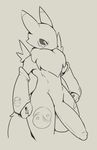  anthro balls big_balls big_penis clothing digimon fur gloves humanoid_penis male monochrome penis renamon solo somnamg thick_penis 