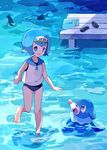  bad_id bad_twitter_id barefoot blue_eyes blue_hair gen_7_pokemon hairband mei_(maysroom) open_mouth pier pokemon pokemon_(creature) pokemon_(game) pokemon_sm popplio sandals sandals_removed shirt short_hair sleeveless sleeveless_shirt suiren_(pokemon) swimsuit swimsuit_under_clothes trial_captain water white_shirt 