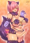 animal_ears breasts censored dangerous_beast erection eyebrows_visible_through_hair fate/grand_order fate_(series) fur_trim futanari gloves large_breasts large_penis large_testicles looking_at_viewer mash_kyrielight mosaic_censoring open_mouth penis precum purple_eyes purple_gloves purple_hair purple_legwear revealing_clothes ribbon short_hair sideboob sweat tail tail_ribbon teeth testicles thighhighs zheng 