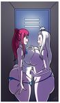  2girls ass blush breasts clenched_teeth erza_scarlet fairy_tail huge_ass large_breasts mirajane_strauss multiple_girls panties plump red_hair symmetrical_docking 