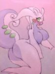  2017 ambiguous_fluids big_breasts blush breasts butt drooling female goodra green_eyes looking_at_viewer napdust nintendo nipples open_mouth pok&eacute;mon saliva simple_background slime solo sweat tears video_games 