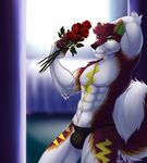  anthro bulge canine clothing flower fur hair looking_at_viewer male mammal muscular plant rose shariea solo teeth underwear 