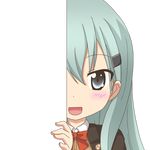  blazer eyebrows_visible_through_hair green_eyes green_hair hair_ornament hairclip jacket kantai_collection long_hair nagineko open_mouth peeking_out remodel_(kantai_collection) school_uniform solo suzuya_(kantai_collection) sweater_vest transparent_background 