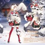  1girl aerial_fireworks animal animal_ear_headwear animal_ears arch architecture arm_up artist_request baby_animal bag beanie black_ribbon black_shoes black_skirt bow braid brown_eyes brown_hair character_name chinese_clothes chinese_new_year chubby_lucky_(miracle_nikki) close-up copyright_logo dot_nose earflap_beanie east_asian_architecture english_text fake_animal_ears fireworks flats full_body garden hair_half_over_shoulder hair_ribbon happy hat hat_bow holding holding_animal jade_(gemstone) light_blush logo long_hair long_sleeves looking_at_viewer low_twin_braids miniskirt miracle_nikki mismatched_shoes night nikki_(series) official_art one_eye_closed open_mouth outdoors outline panda panda_cub panda_ears panda_hat pavilion pine_tree pleated_skirt pom_pom_hat_ornament pond puffy_long_sleeves puffy_sleeves red_bag red_thighhighs red_vest ribbon shirt shoes shoulder_bag skirt sleeves_past_fingers sleeves_past_wrists smile solo standing stone_lantern tareme tassel teeth thighhighs third-party_source tree twin_braids two-tone_ribbon upper_teeth_only vest white_hat white_outline white_ribbon white_shirt white_shoes winter yellow_bow zettai_ryouiki 