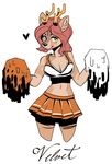  &lt;3 anthro antlers black_nose breasts cervine cheerleader cleavage clothed clothing deer female hair horn mammal midriff navel pink_hair pom_poms simple_background skirt solo valtik white_background 